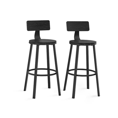 Rootz Ebony Black Bar Stools - Kitchen Stools - Counter Stools - Chipboard and Steel - 54cm x 99cm - 37cm Seat Diameter - 73cm Seat Height - 12.3kg - 100kg Max Load Capacity - Set of 2