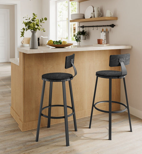 Rootz Industrial Design Bar Stool Set of 2 - Ebony Black - Chipboard, Steel - Counter Height Stools - 54cm x 99cm - 37cm Seat - 73cm Height