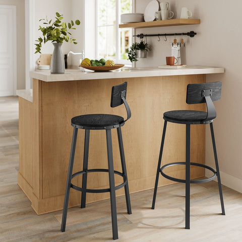 Rootz Ebony Black Bar Stools - Kitchen Stools - Counter Stools - Chipboard and Steel - 54cm x 99cm - 37cm Seat Diameter - 73cm Seat Height - 12.3kg - 100kg Max Load Capacity - Set of 2