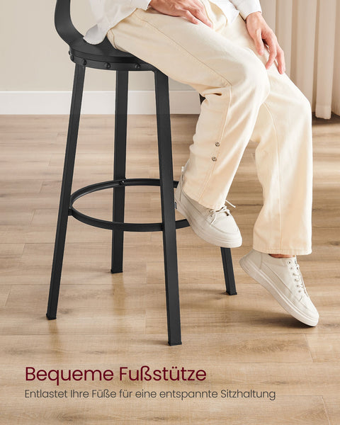 Rootz Industrial Design Bar Stool Set of 2 - Ebony Black - Chipboard, Steel - Counter Height Stools - 54cm x 99cm - 37cm Seat - 73cm Height