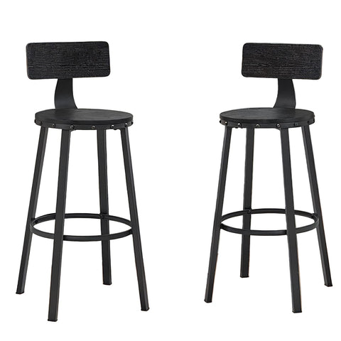 Rootz 2 Piece Set Bar Stools - Tall Chairs - Bar Seating - Black - High Stability - 54cm x 99cm per Stool