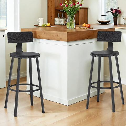 Rootz 2 Piece Set Bar Stools - Tall Chairs - Bar Seating - Black - High Stability - 54cm x 99cm per Stool