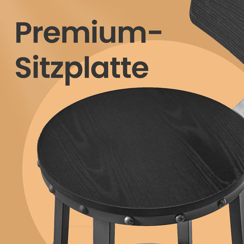 Rootz 2 Piece Set Bar Stools - Tall Chairs - Bar Seating - Black - High Stability - 54cm x 99cm per Stool