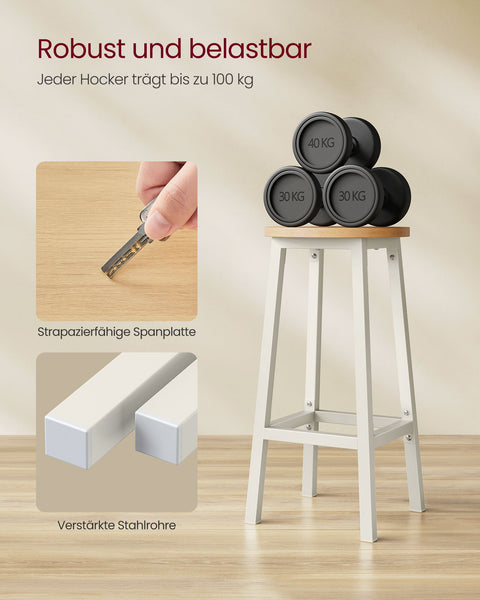 Rootz 2 Piece Set Bar Stool - Kitchen Stool - Velvet Counter Stools - Chipboard and Steel - 32cm x 65cm - Max. static load: 100kg