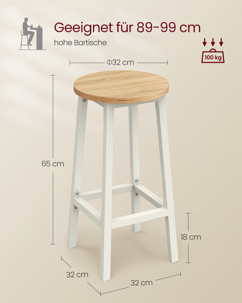 Rootz 2 Piece Set Bar Stool - Kitchen Stool - Velvet Counter Stools - Chipboard and Steel - 32cm x 65cm - Max. static load: 100kg