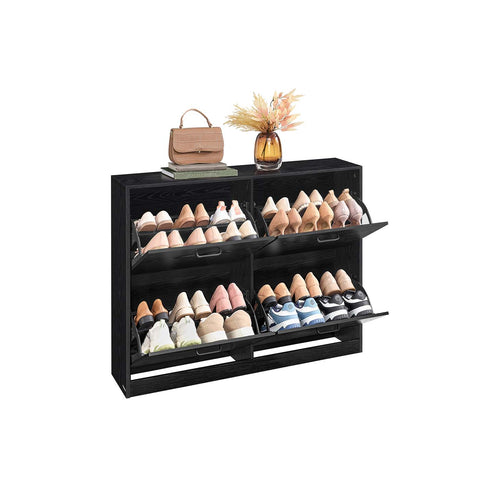 Rootz Wooden Shoe Cabinet - Footwear Organizer - Black - Space-Saving Design - 24 x 105.5 x 82.7 cm
