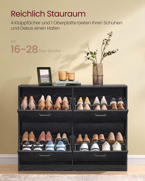 Rootz Wooden Shoe Cabinet - Footwear Organizer - Black - Space-Saving Design - 24 x 105.5 x 82.7 cm