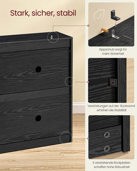 Rootz Wooden Shoe Cabinet - Footwear Organizer - Black - Space-Saving Design - 24 x 105.5 x 82.7 cm