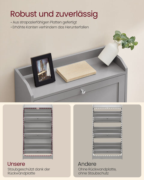 Rootz Shoe Cabinet - 3 Tier Shoe Storage - Shoe Organizer - Up to 18 Pairs -  Grey - 24 x 60 x 108 cm