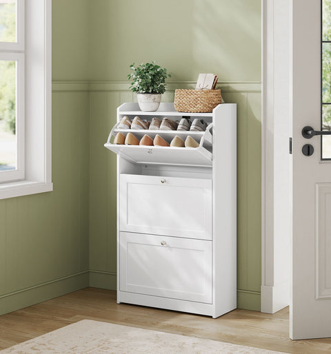 Rootz Shoe Cabinet - Shoe Storage - Footwear Organizer - Holds Up to 18 Pairs - 24cm x 60cm x 108cm -  White Finish