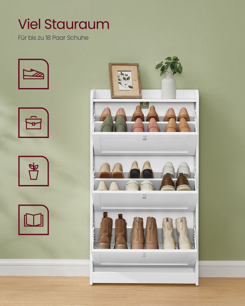 Rootz Shoe Cabinet - Shoe Storage - Footwear Organizer - Holds Up to 18 Pairs - 24cm x 60cm x 108cm -  White Finish