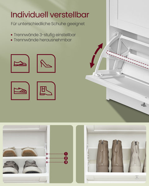 Rootz Shoe Cabinet - Shoe Storage - Footwear Organizer - Holds Up to 18 Pairs - 24cm x 60cm x 108cm -  White Finish