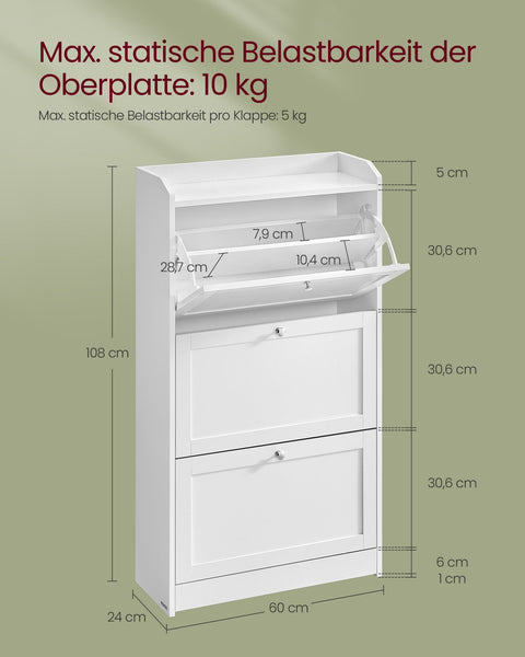 Rootz Shoe Cabinet - Shoe Storage - Footwear Organizer - Holds Up to 18 Pairs - 24cm x 60cm x 108cm -  White Finish