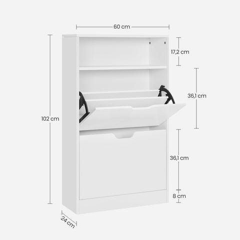 Rootz Shoe Cabinet with 2 Flaps - Shoe Organizer - Storage Solution - Maximize Space - 60 x 24 x 102 cm