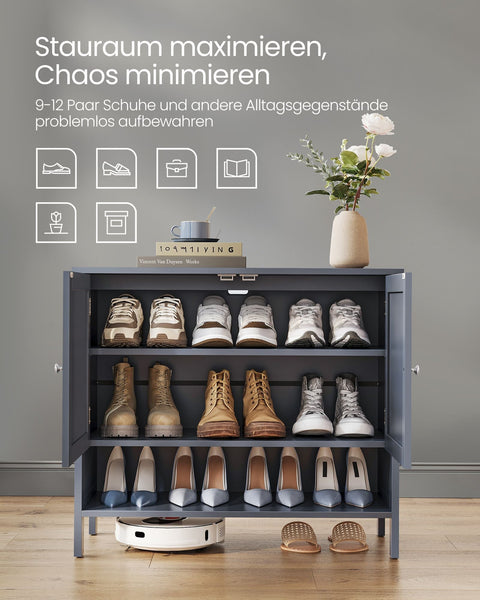 Rootz Shoe Cabinet - Entryway Organizer - Shoe Storage - MDF Construction - 35cm x 80cm x 70cm - Slate Gray - 19.4kg - 75kg Capacity