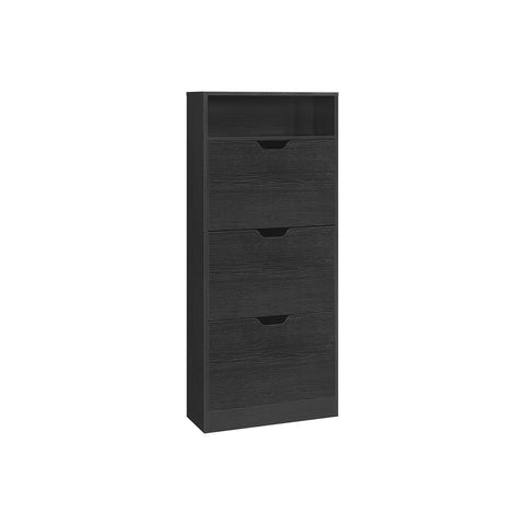 Rootz Shoe Cabinet Open Compartment - Adjustable Shoe Storage - Black Chipboard - 24cm x 60cm x 139cm