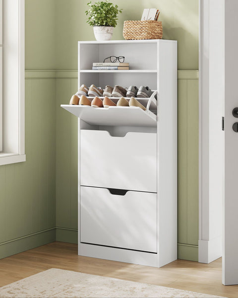 Rootz Schoenenkast - Opbergorganisator van witte spaanplaat - Groot schoenenrek - Stevige constructie - Eenvoudige montage - 24 cm x 60 cm x 139 cm