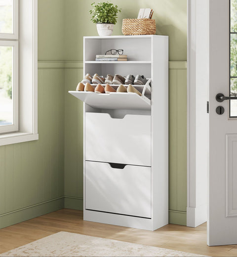 Rootz Shoe Cabinet - Footwear Organizer - Shoe Storage - 75kg Load Capacity - 24 x 60 x 139 cm - White Chipboard