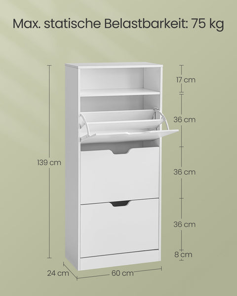 Rootz Schoenenkast - Opbergorganisator van witte spaanplaat - Groot schoenenrek - Stevige constructie - Eenvoudige montage - 24 cm x 60 cm x 139 cm