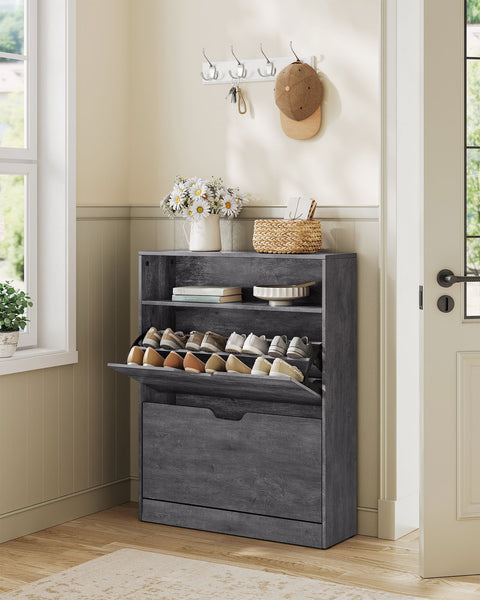 Rootz Shoe Cabinet 2 Flaps - Shoe Storage - Organizer - Space Saving - 24cm x 80cm x 102cm - Grey