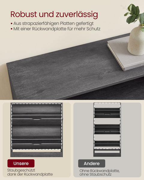 Rootz Shoe Cabinet 2 Flaps - Shoe Storage - Organizer - Space Saving - 24cm x 80cm x 102cm - Grey