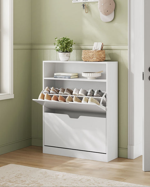 Rootz Shoe Cabinet - Storage Organizer - Chipboard Material - Space-saving - Easy Assembly - Cloud White - 24cm x 80cm x 102cm