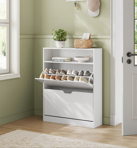 Rootz Shoe Cabinet - Footwear Organizer - Storage Unit - Adjustable Compartments - 24 x 80 x 102 cm -  White