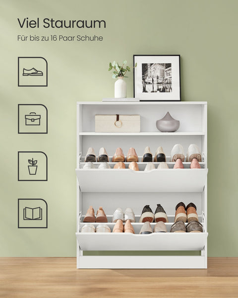 Rootz Shoe Cabinet - Storage Organizer - Chipboard Material - Space-saving - Easy Assembly - Cloud White - 24cm x 80cm x 102cm