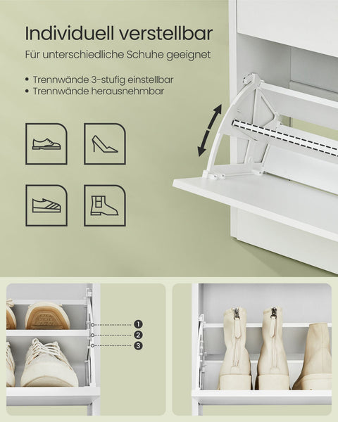Rootz Shoe Cabinet - Footwear Organizer - Storage Unit - Adjustable Compartments - 24 x 80 x 102 cm -  White