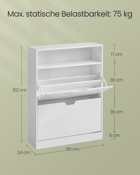Rootz Shoe Cabinet - Storage Organizer - Chipboard Material - Space-saving - Easy Assembly - Cloud White - 24cm x 80cm x 102cm