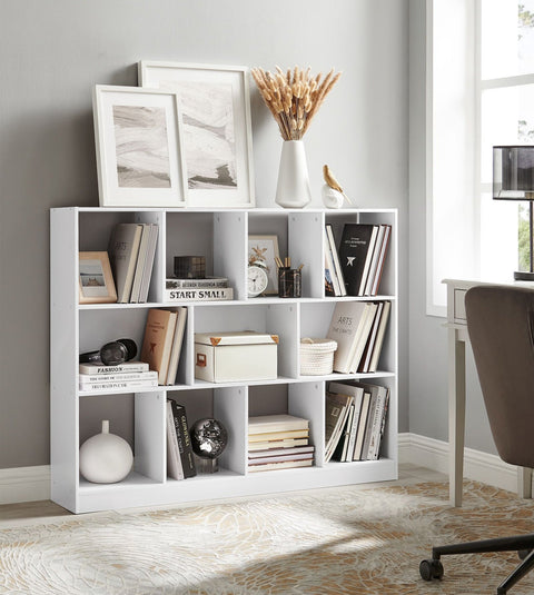 Rootz Bookcase - Bookshelf - Storage Shelf - Durable Chipboard - 11 Compartments - 30cm x 126cm x 100cm - White