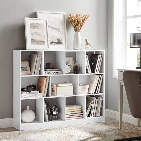 Rootz Chipboard Bookshelf - White Storage Rack - Organizer - Sturdy Construction - Easy Assembly - 30cm x 126cm x 100cm
