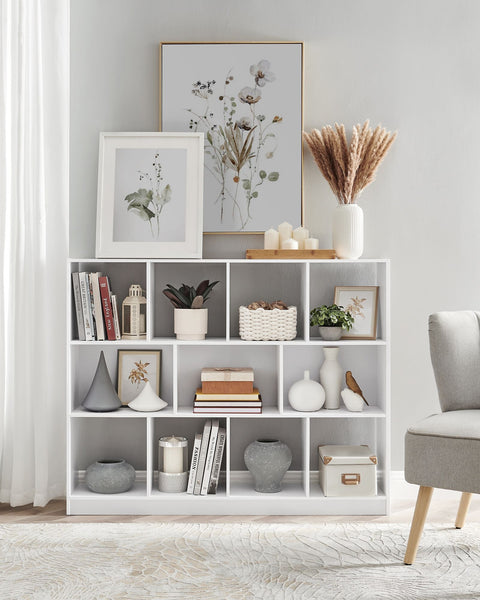 Rootz Bookcase - Bookshelf - Storage Shelf - Durable Chipboard - 11 Compartments - 30cm x 126cm x 100cm - White