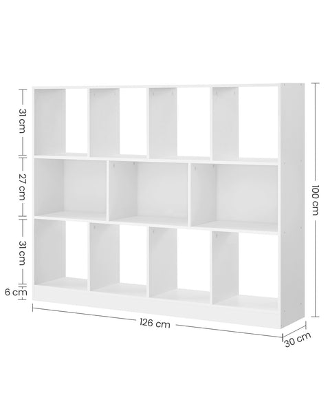Rootz Bookcase - Bookshelf - Storage Shelf - Durable Chipboard - 11 Compartments - 30cm x 126cm x 100cm - White