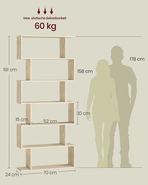 Rootz Wooden Bookshelf - Storage Rack - Organizer Unit - Holds Up to 10kg Per Level - Brown - 24cm x 70cm x 191cm