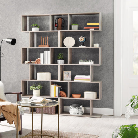 Rootz Brown S-Shaped Bookshelf - Bookcase - Storage Unit - Maximized Storage - 70cm x 24cm x 190.5cm