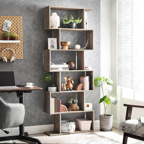 Rootz Brown S-Shaped Bookshelf - Bookcase - Storage Unit - Maximized Storage - 70cm x 24cm x 190.5cm
