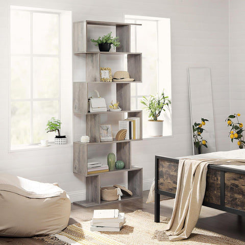 Rootz Brown S-Shaped Bookshelf - Bookcase - Storage Unit - Maximized Storage - 70cm x 24cm x 190.5cm