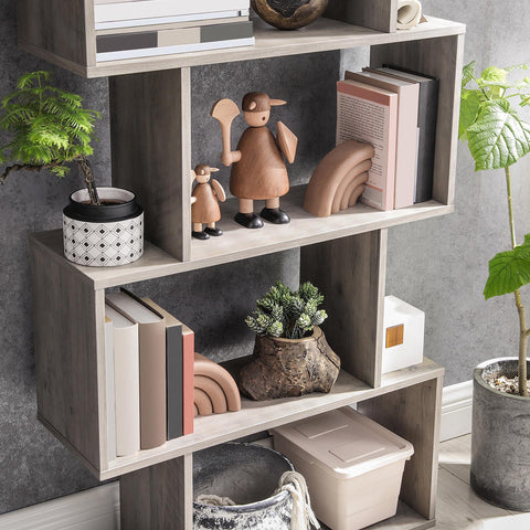 Rootz Brown S-Shaped Bookshelf - Bookcase - Storage Unit - Maximized Storage - 70cm x 24cm x 190.5cm