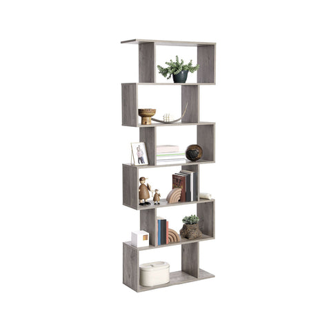 Rootz Brown S-Shaped Bookshelf - Bookcase - Storage Unit - Maximized Storage - 70cm x 24cm x 190.5cm