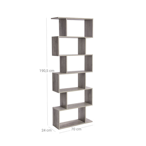 Rootz Brown S-Shaped Bookshelf - Bookcase - Storage Unit - Maximized Storage - 70cm x 24cm x 190.5cm