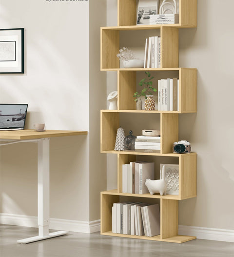 Rootz 6 Tier Bookcase - Display Shelf - Wooden Bookshelf - Natural Oak Finish - 24cm x 70cm x 190.5cm