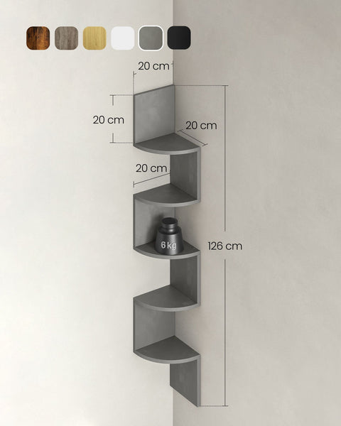 Rootz Wall Shelf - 5 Tier Storage - Plant Stand - CD Organizer - Space-Saving Design - 20cm x 20cm x 126cm