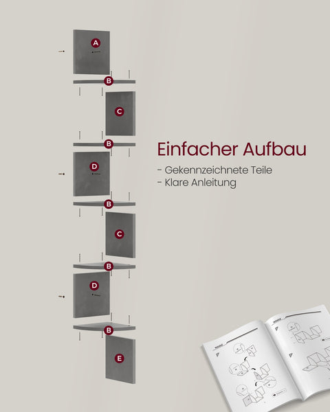 Rootz Wall Shelf - 5 Tier Storage - Plant Stand - CD Organizer - Space-Saving Design - 20cm x 20cm x 126cm