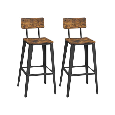 Rootz 2-Piece Bar Stools Set - Seating with Backrest - Chipboard Steel - Maximum Comfort - 18" x 18" x 40" Stools