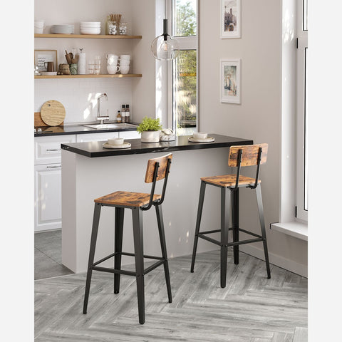 Rootz 2-Piece Bar Stools Set - Seating with Backrest - Chipboard Steel - Maximum Comfort - 18" x 18" x 40" Stools