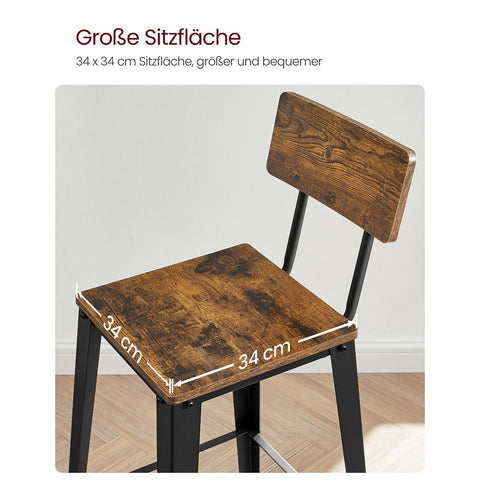 Rootz 2-Piece Bar Stools Set - Seating with Backrest - Chipboard Steel - Maximum Comfort - 18" x 18" x 40" Stools