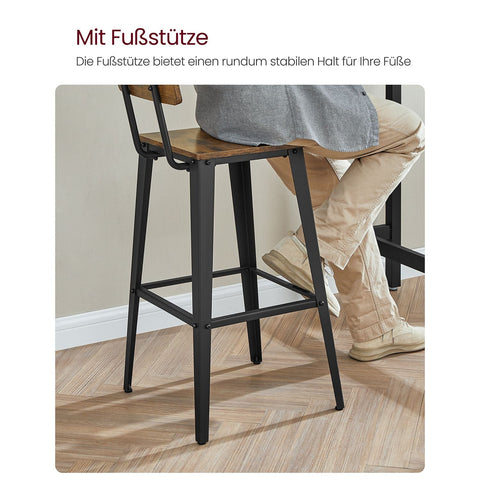 Rootz 2-Piece Bar Stools Set - Seating with Backrest - Chipboard Steel - Maximum Comfort - 18" x 18" x 40" Stools