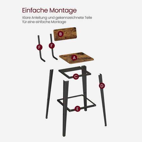 Rootz 2-Piece Bar Stools Set - Seating with Backrest - Chipboard Steel - Maximum Comfort - 18" x 18" x 40" Stools