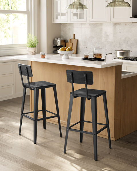 Rootz 2 Piece Set Bar Stools - High Chairs - Breakfast Chairs - Comfortable Backrest - 45.4cm x 45.4cm x 102.2cm